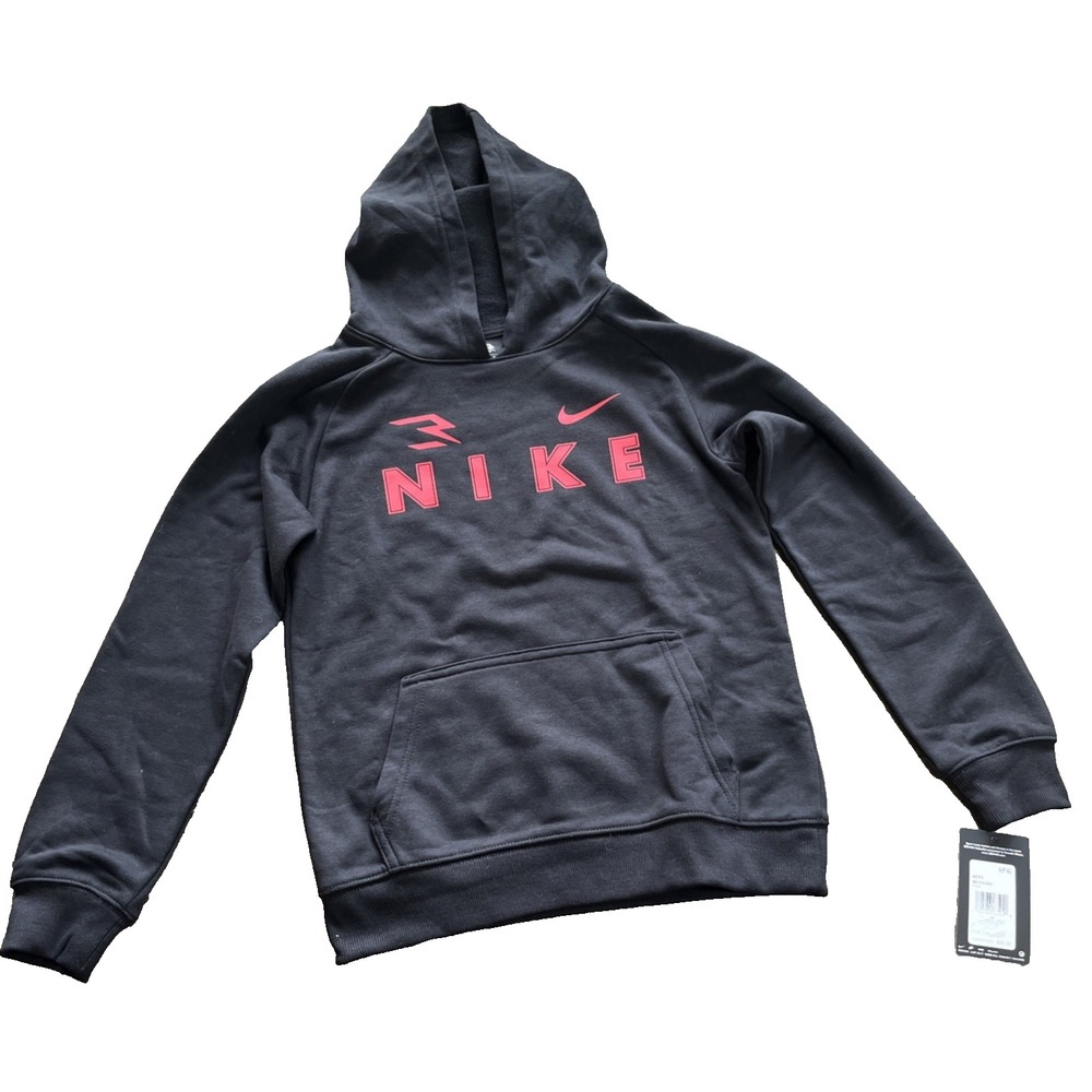 Nike 3Brand Boys Hoodie Black Red Logo Pullover Fleece Youth M (10-12 Yrs) NWT